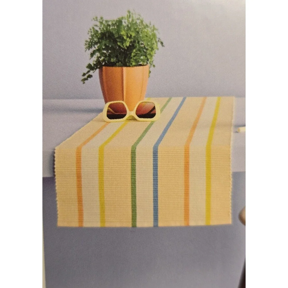 Room Essentials Striped Table Runner 14 x 72 Cotton New Yellow Blue Green Summer